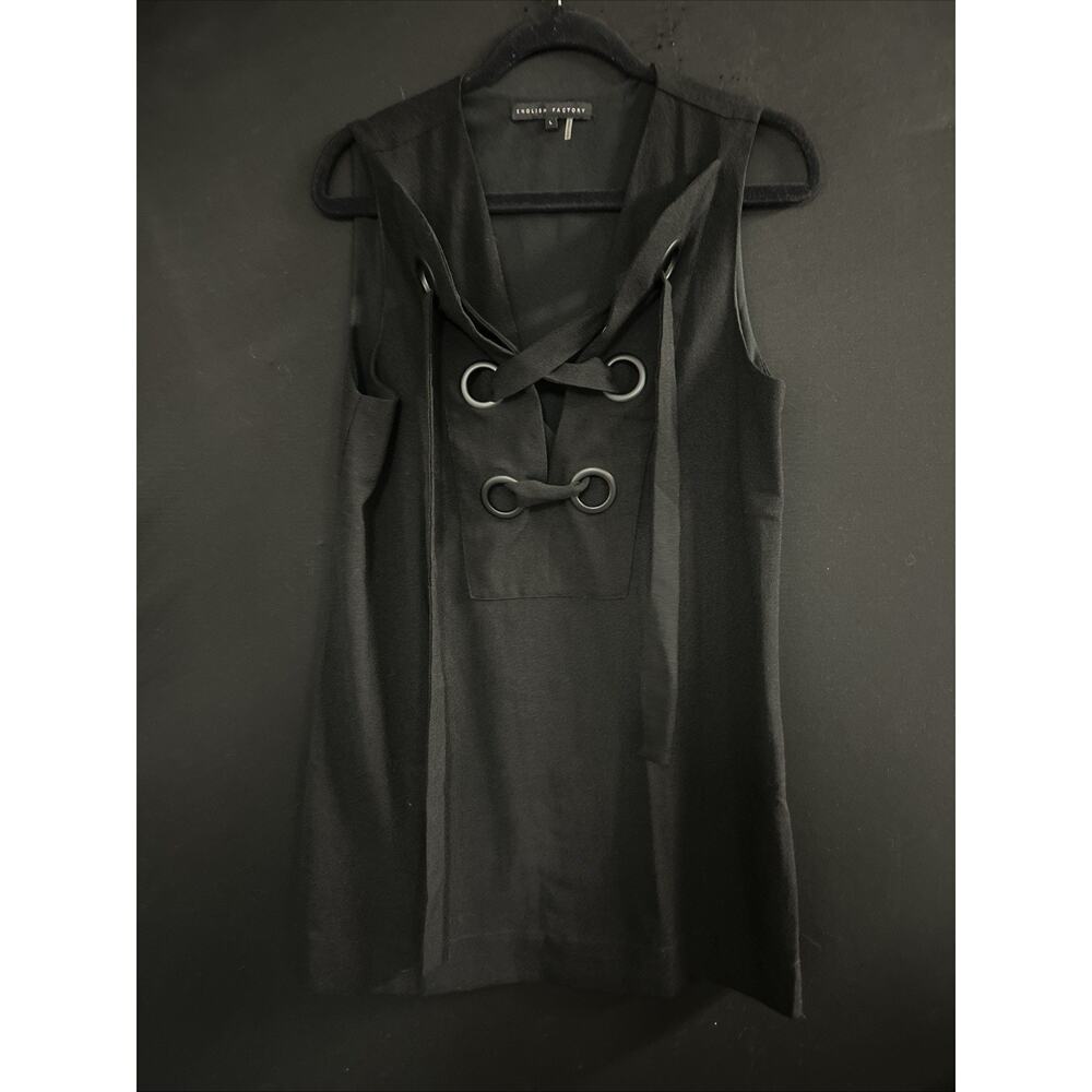 English Factory Women's Dress Large Mini Sleeveless V Neck Tie Front Minimalist